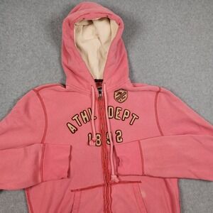 Vintage Abercrombie Fitch Hoodie Women Large Pink Full Zip Waffle Distressed Y2K